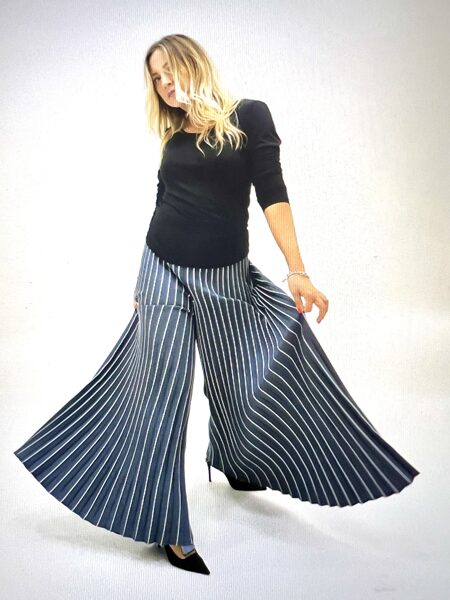 Denim Pleated Palazzo Pants